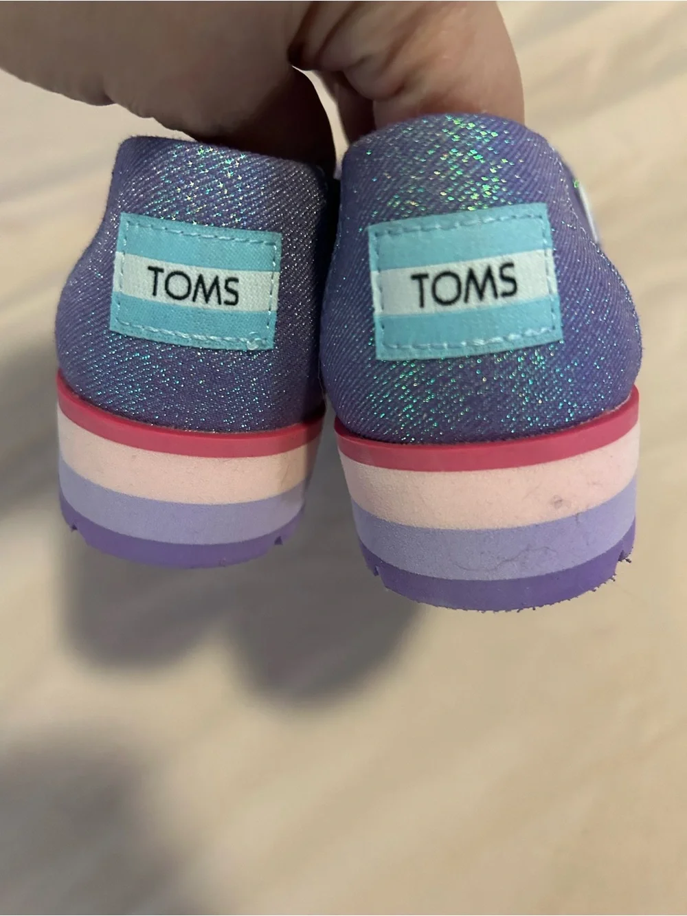 Toms Kids Sparkle Lavender Slip-On Sneakers with Pink Interior